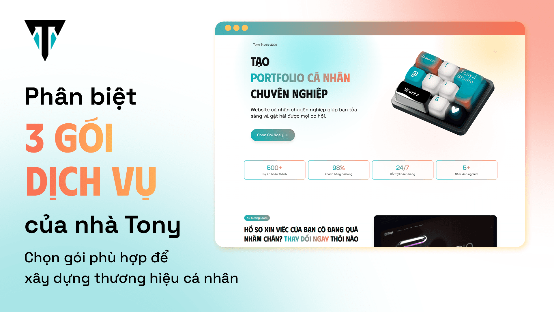 Phân biệt 3 gói dịch vụ của nhà Tony với hình ảnh là website của Tony Studio