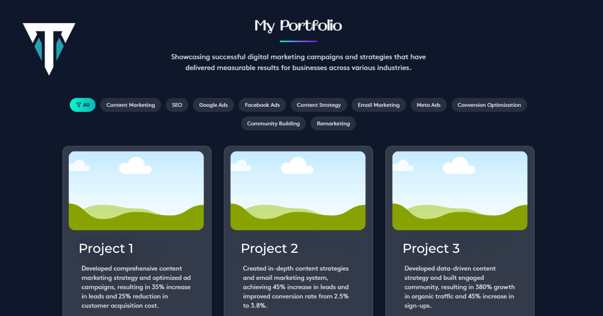 Giao diện website cá nhân phần các dự án tiêu biểu (Projects) với 3 project
